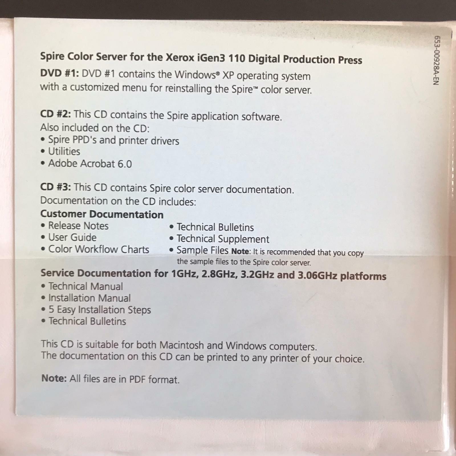 Creo Spire Color Server Xerox igen3 Ver. 4.0 Software & Documentation 634-00289A
