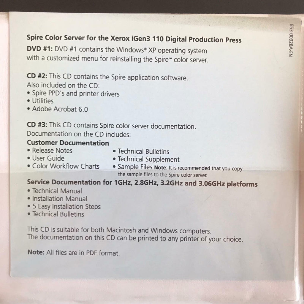 Creo Spire Color Server Xerox igen3 Ver. 4.0 Software & Documentation 634-00289A