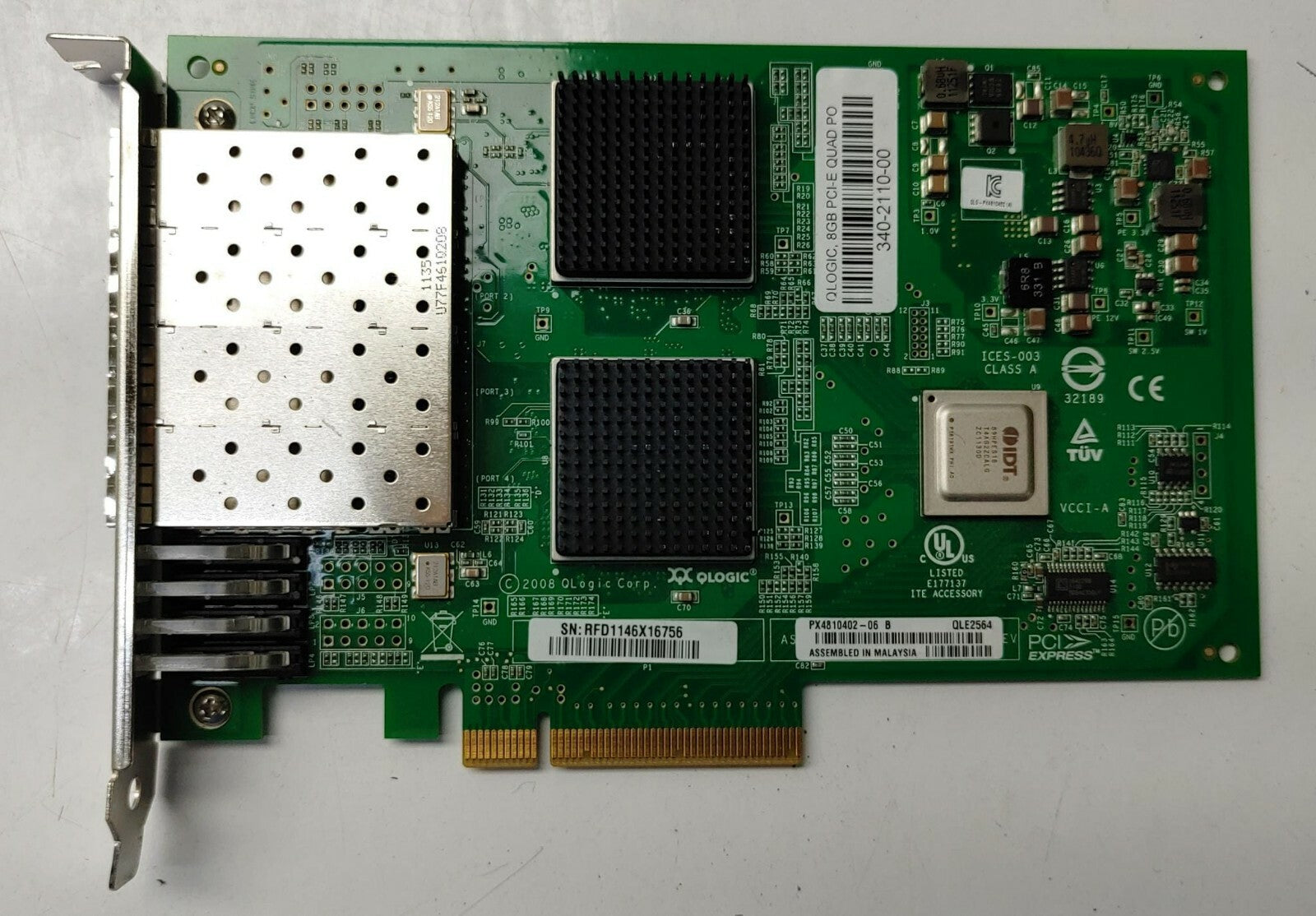 QLogic QLE2564 Quad Port FC HBA PCI-E 4 Port + 4x 8Gb Transceivers Fiber Channel