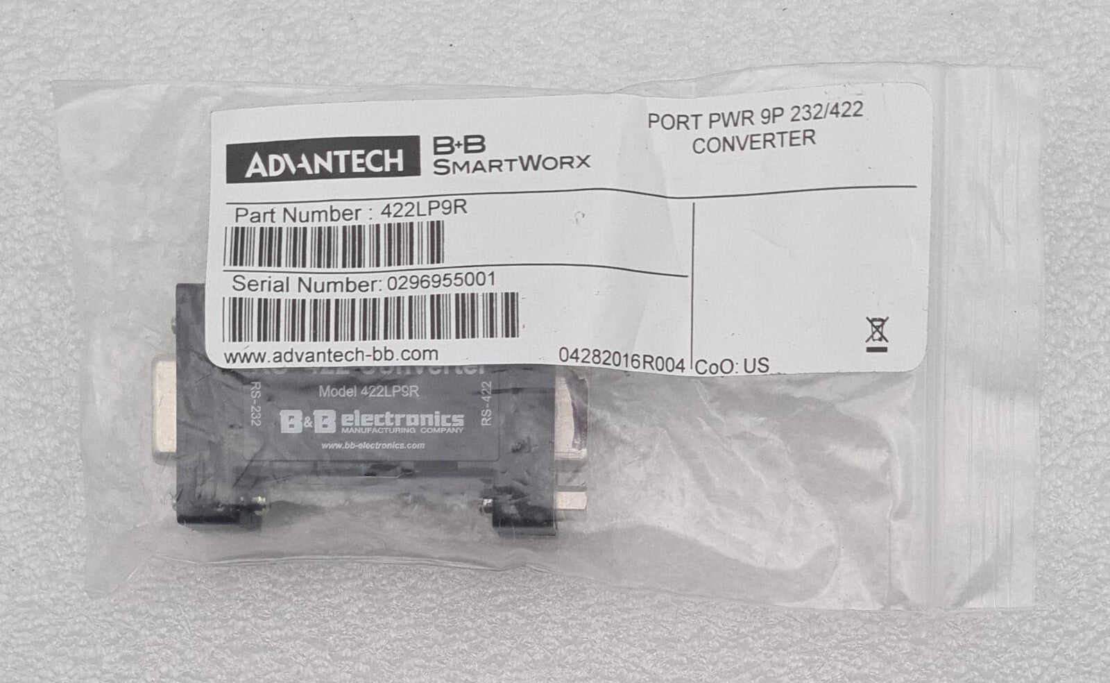 NEW - ADVANTECH B&B Electronics 422LP9R 232/422 RS-422 Converter RS-232
