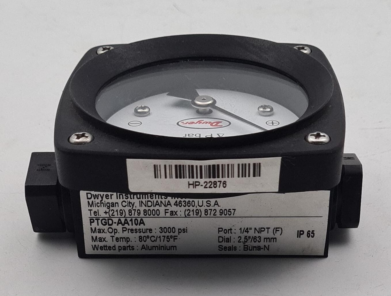 DWYER PTGD-AA10A DIFFERENTIAL PISTON GAUGE IN-LINE CONNECTIONS 0-80 PSI