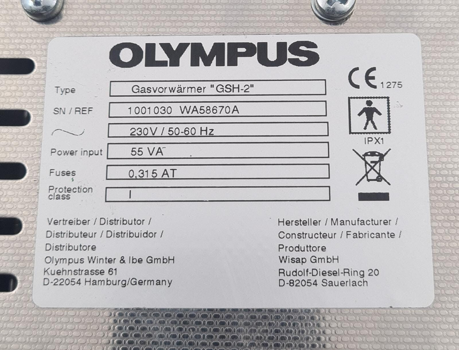 OLYMPUS Gasvorwarmer GSH-2 Gas preheater 1001030 WA58670A 230V