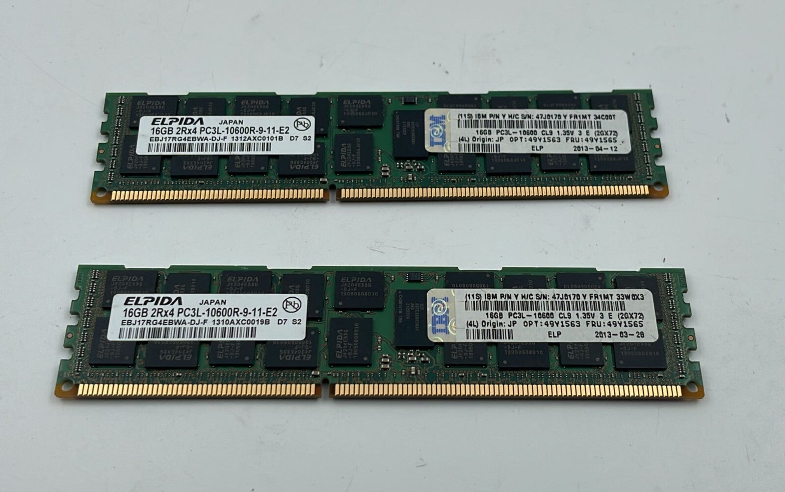 [LOT 2] ELPIDA EBJ17RG4EBWA-DJ-F 16GB 2Rx4 PC3L-10600R DDR3 Server Memory RAM