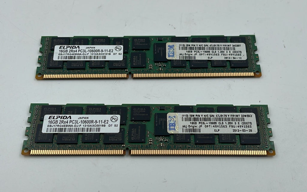 [LOT 2] ELPIDA EBJ17RG4EBWA-DJ-F 16GB 2Rx4 PC3L-10600R DDR3 Server Memory RAM