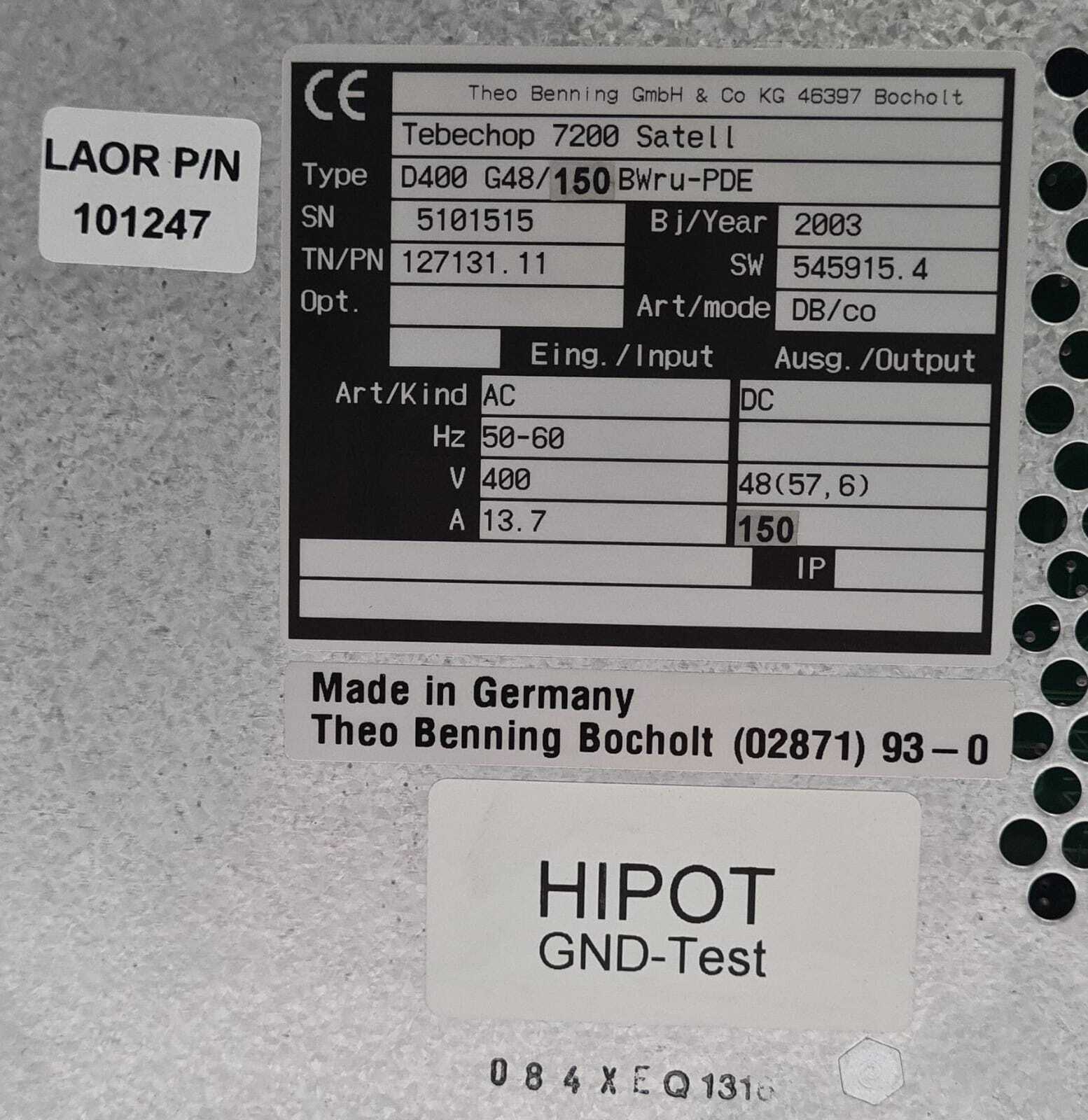 Benning TEBECHOP 7200 Satell D400 G48/150 BWru-PDE 127131.11 101247 48V 150A