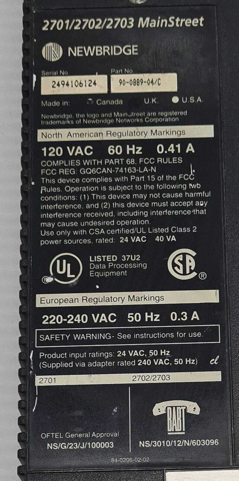 Newbridge 2703 MainStreet V.35 Data Termination Unit 90-0889-04/C
