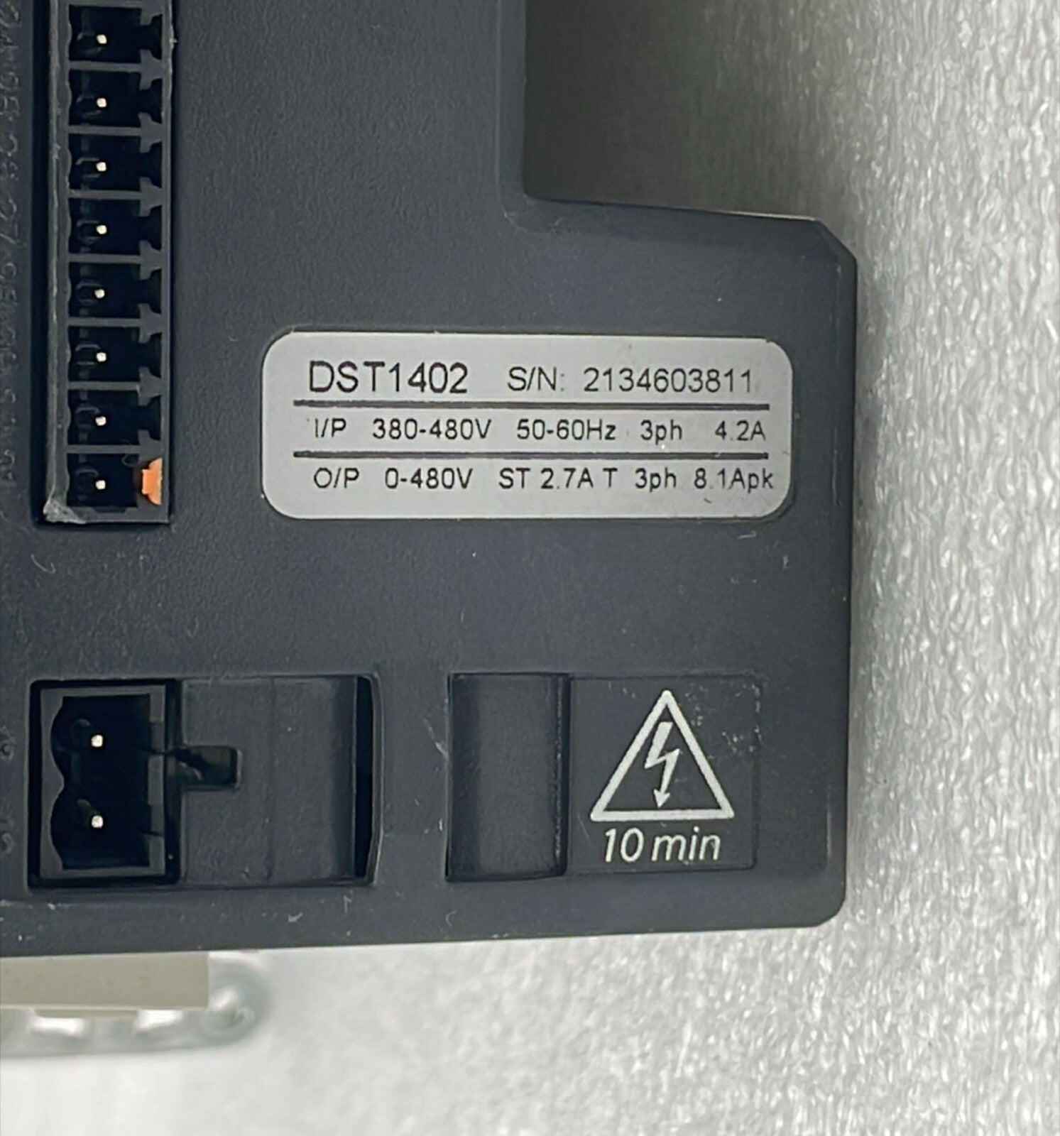 NIDEC Digitax ST 3098-0029 rating label close-up