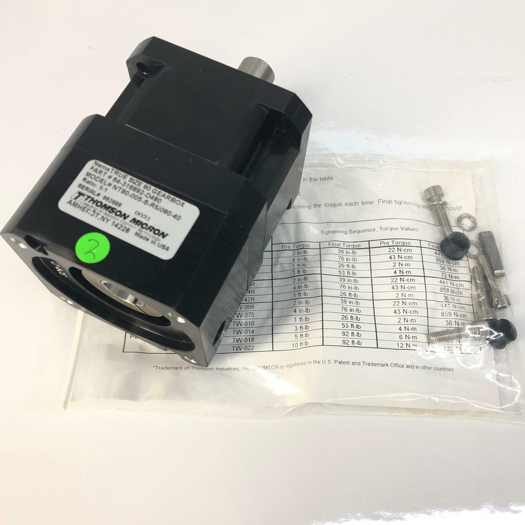 [2 Pcs] THOMSON MICRON NT90-005-S-RM090-40 Nema True Size 90 Gearbox Ratio 5:1