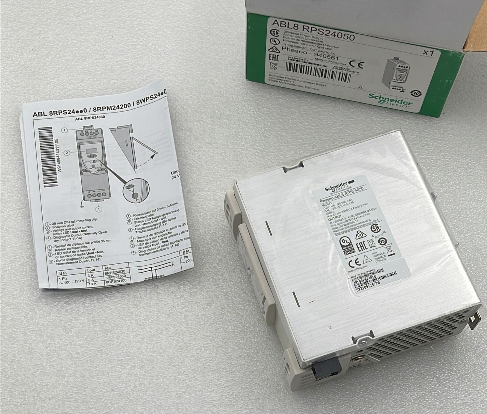 Schneider Phaseo 940561 ABL8 RPS24050 Universal Power Supply Module 100-500VAC