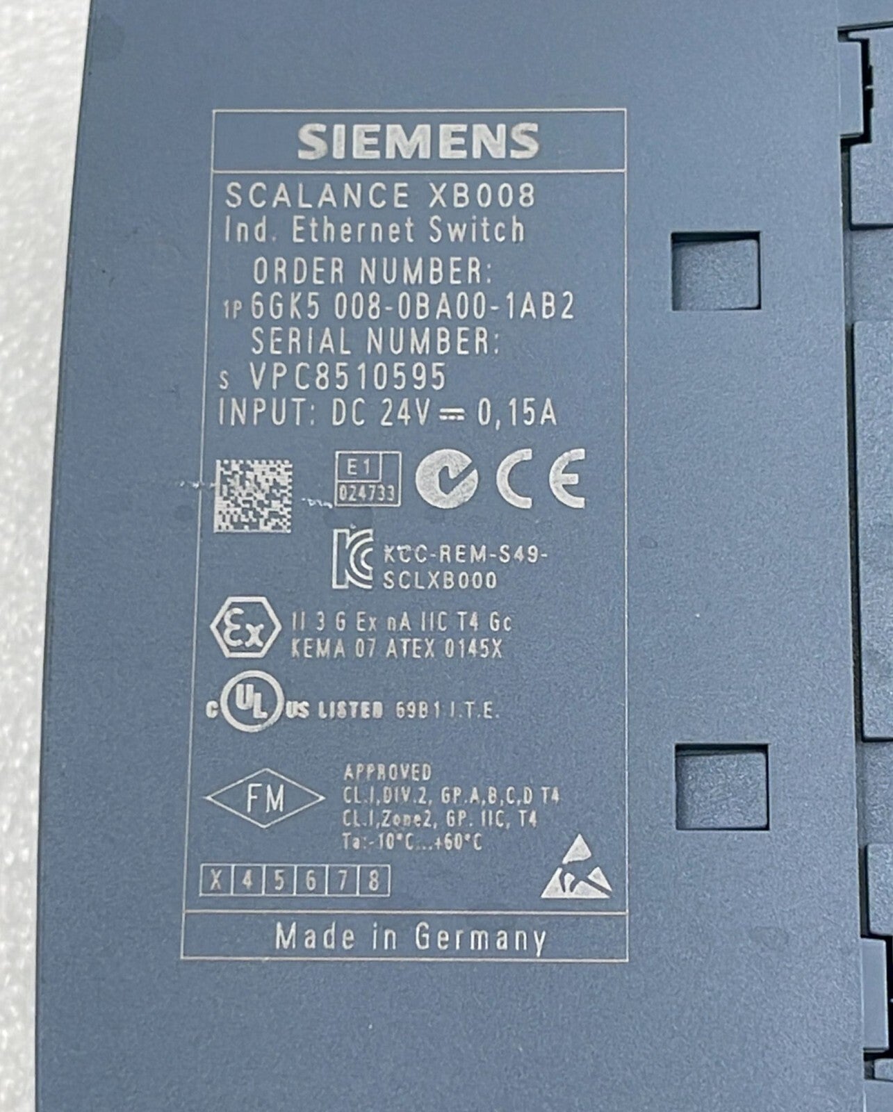 Siemens SCALANCE XB008 Enthernet Switch 6GK5 008-0BA00-1AB2 DC-24V 0,15A