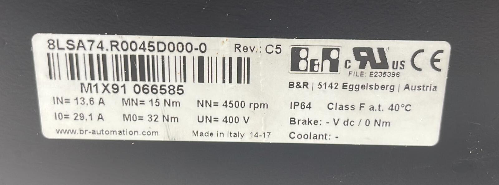 B&R Automation 8LSA74.R0045D000-0 Rev. C5 Servo Motor