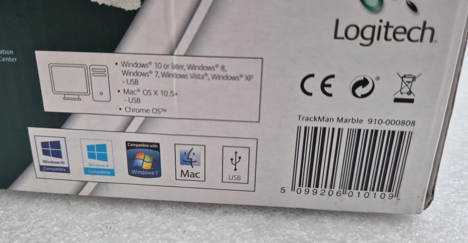 NEW - Logitech TrackMan Marble Trackball USB Mouse T-BC21 910-000808 810-000767