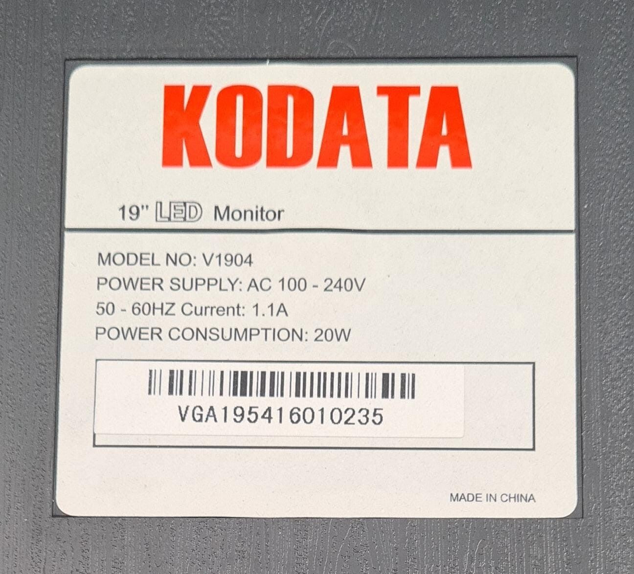 KODATA 19" LED Monitor V1904 Display Touch 50-60Hz