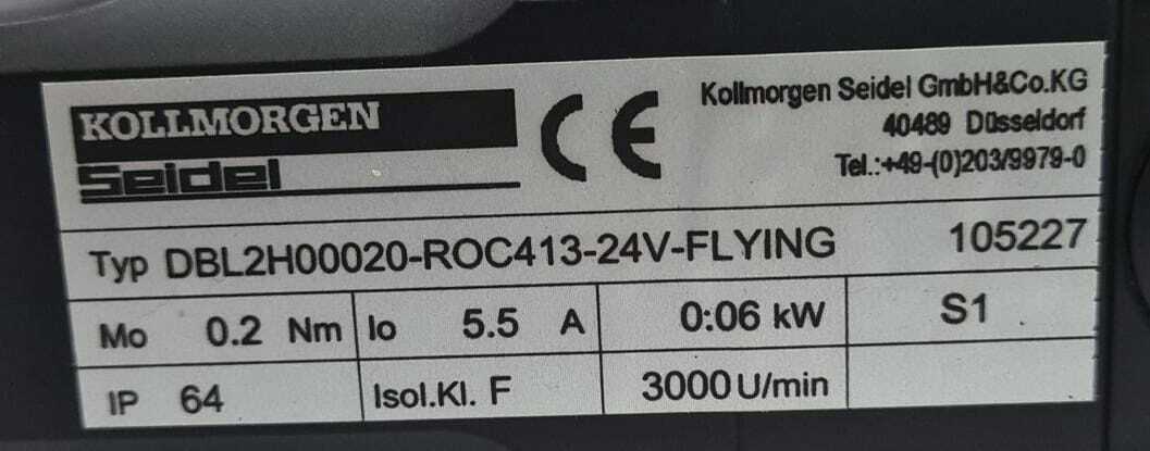 KOLLMORGEN SEIDEL SERVO MOTOR DBL2H00020-ROC413-24V w/ HEIDENHAIN ROC 413 2048