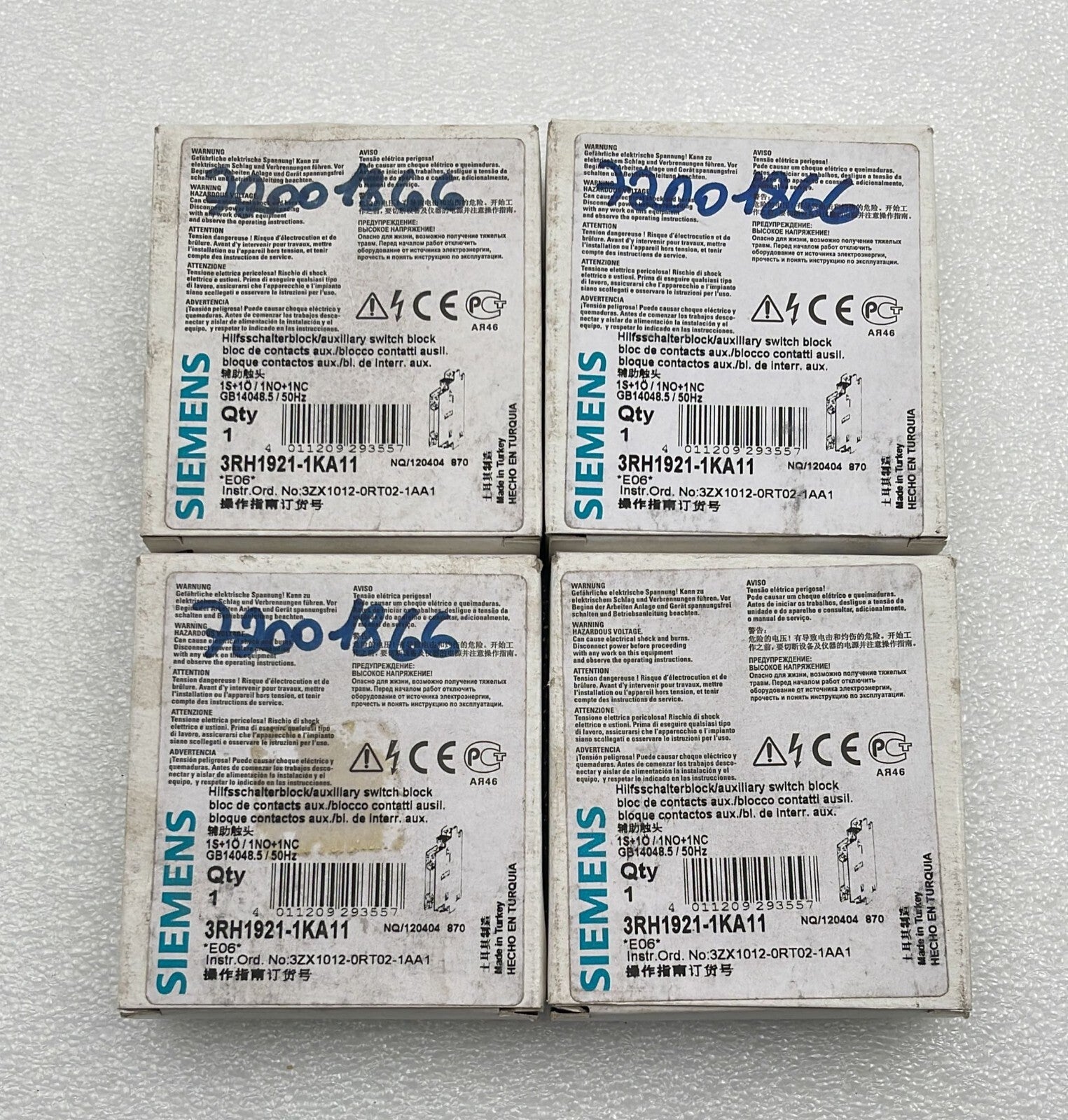 [LOT OF 4] Siemens 3RH1921-1KA11 Auxiliary switch block