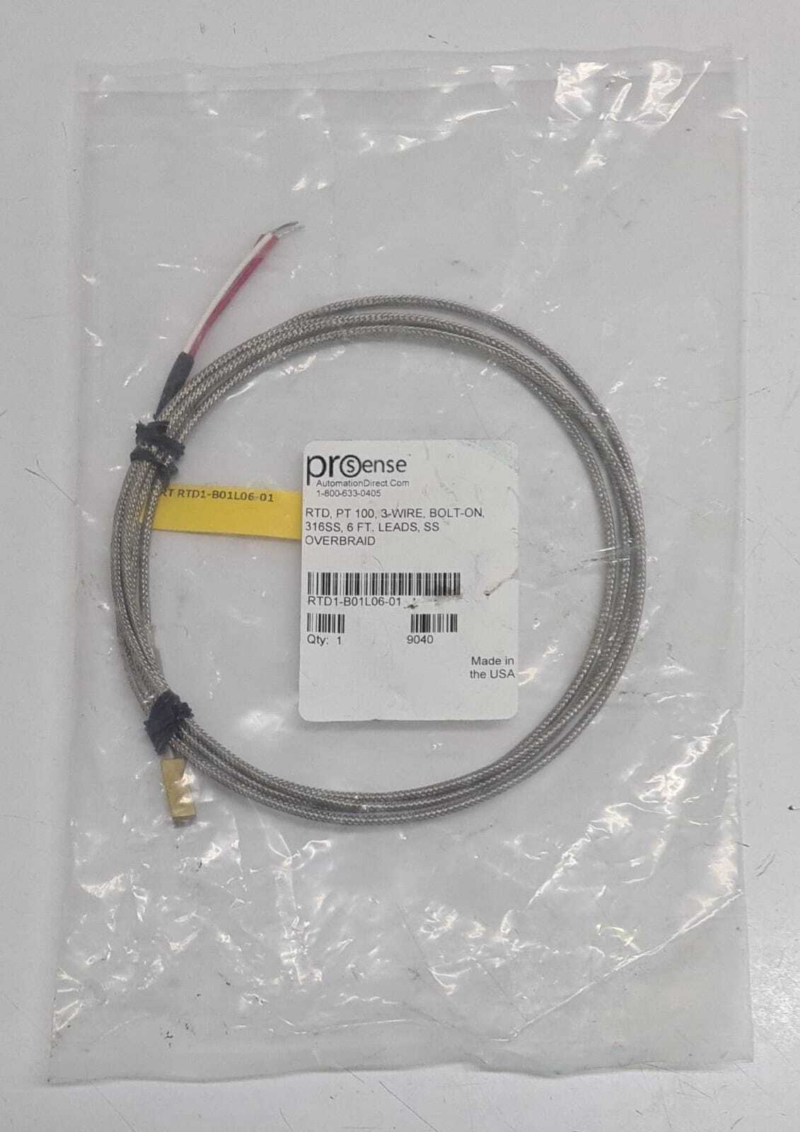 NEW - AutomationDirect ProSense RTD1-B01L06-01 3-WIRE RTD PT 316SS 6FT OVERBRAID