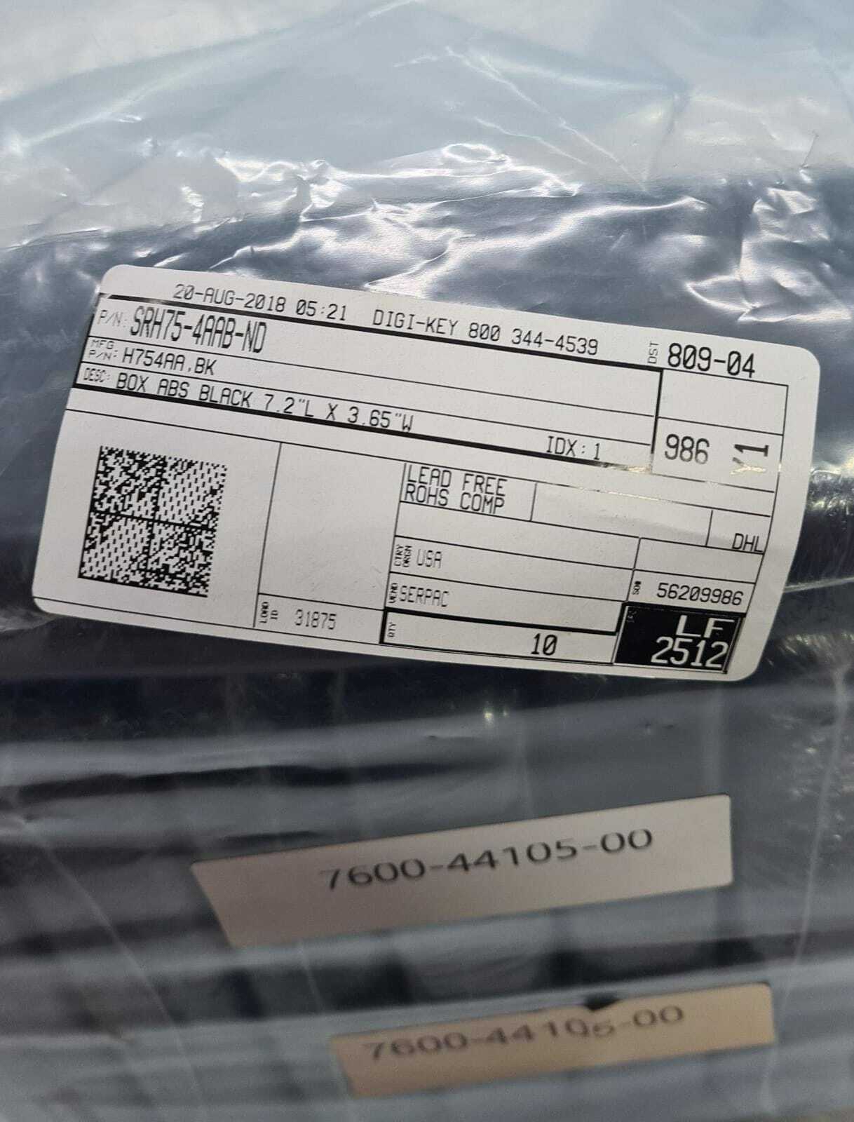 SRH75-4AAB-ND H75AA.BK BOX ABS BLACK 7.2" L X 3.65" W Electric Box Panel