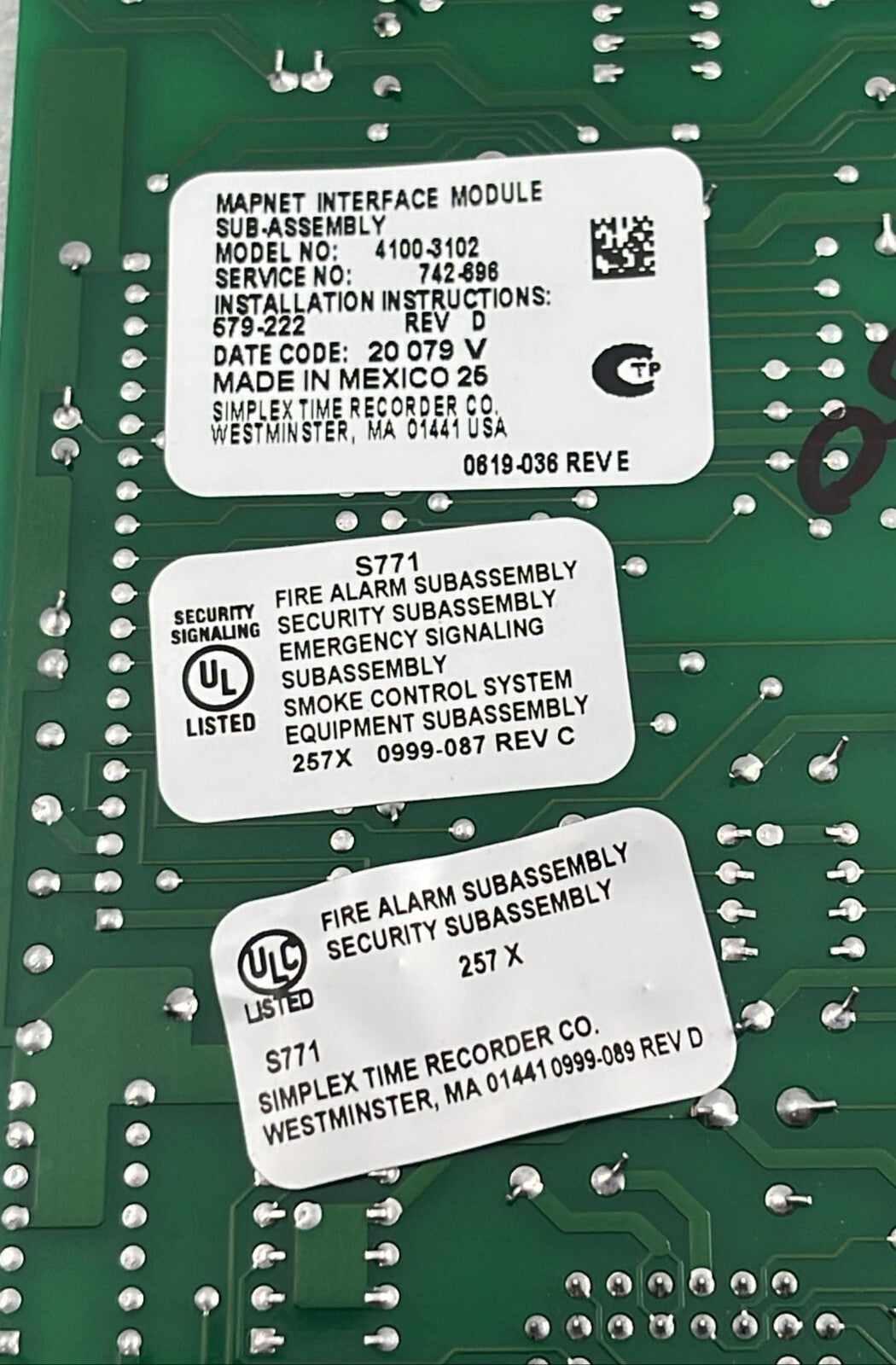 Simplex Mapnet SIMPLEX MAPNET II TRANSCEIVER ASSY 0566-736 PCB Fire Alarm Control Pan