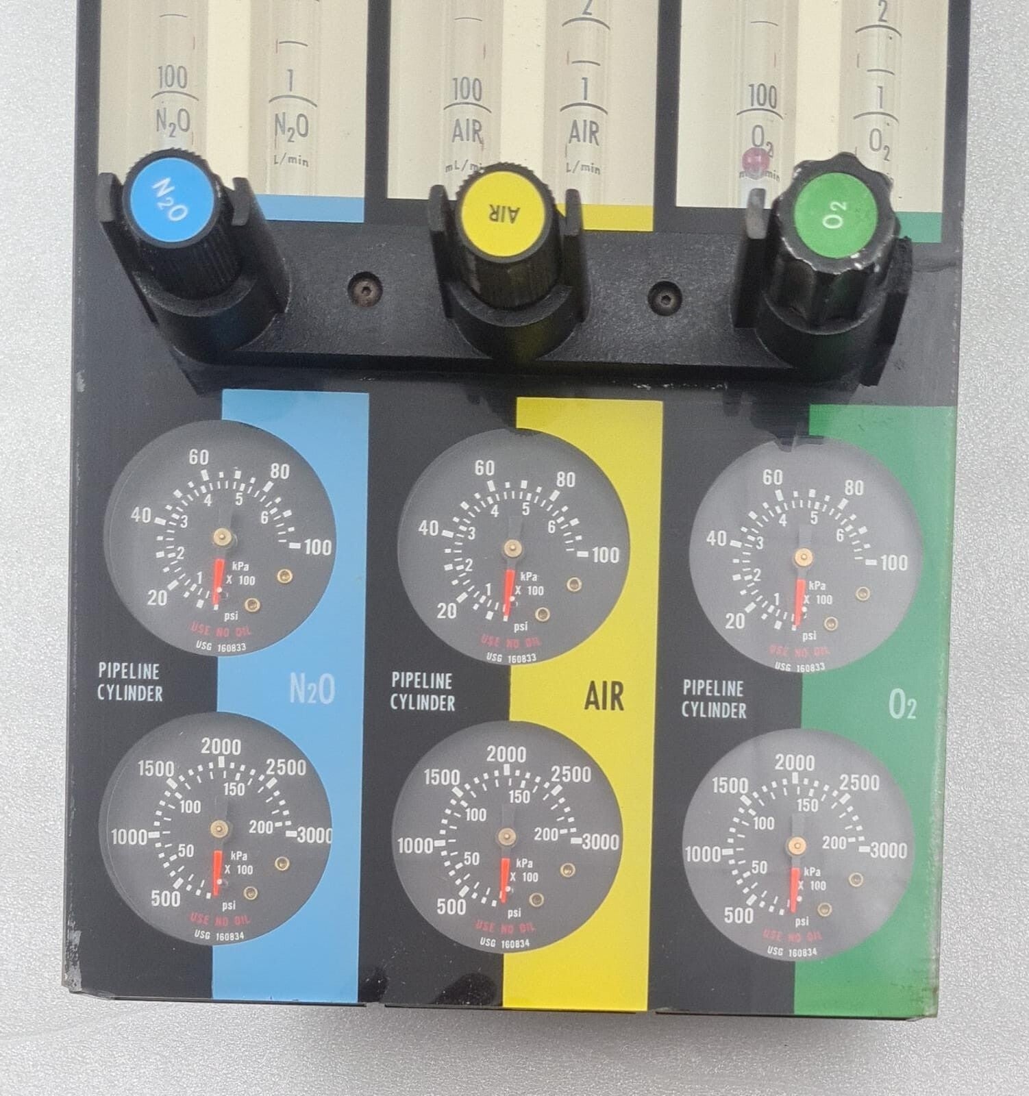 NORTH AMERICAN DRAGER N2O AIR ON Flowmeter Gauge Assembly NAD-65 NAD-66
