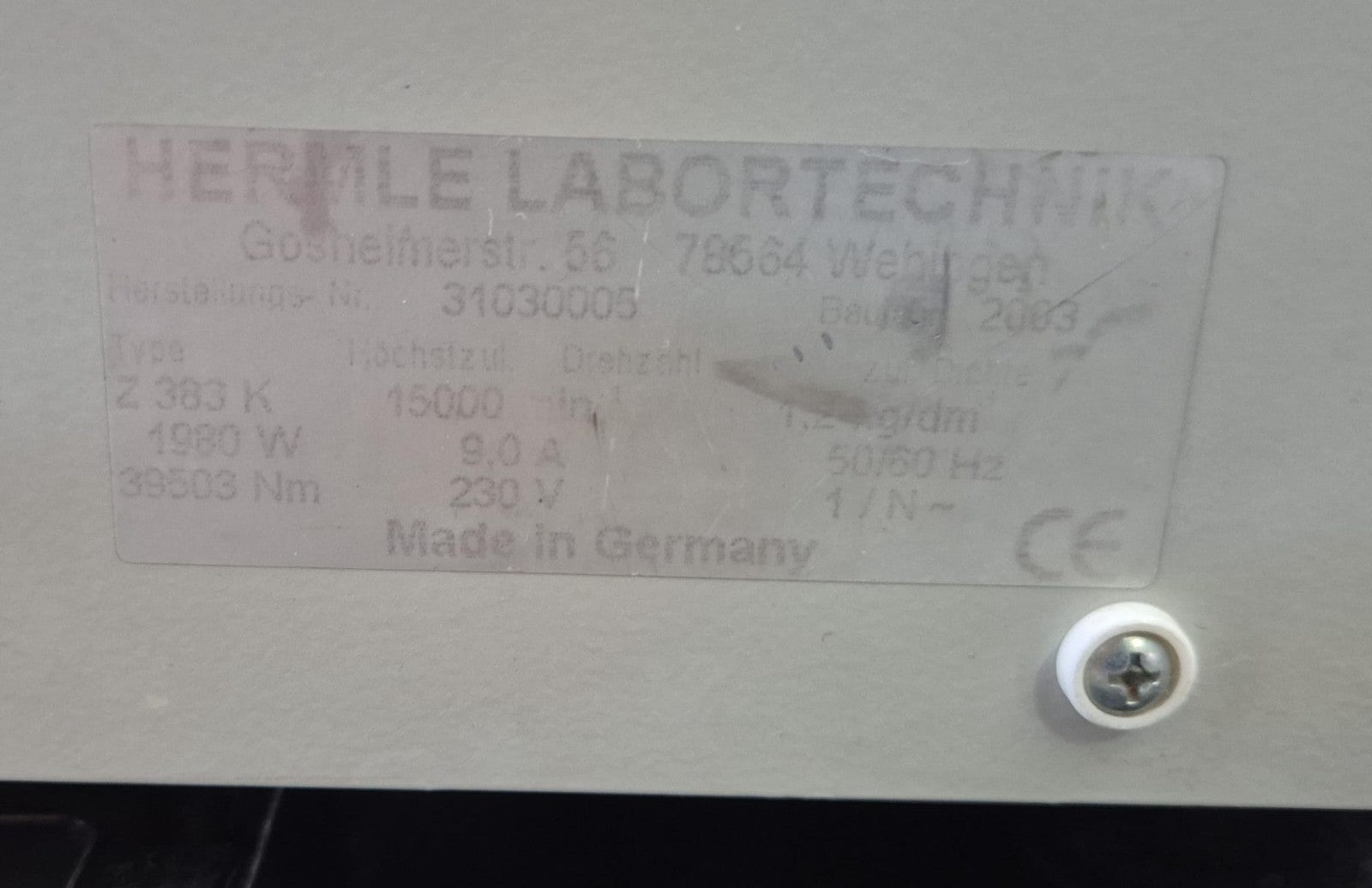 HERMLE Z 383 K Lab Refrigerated Centrifuge W/ Rotor & Buckets