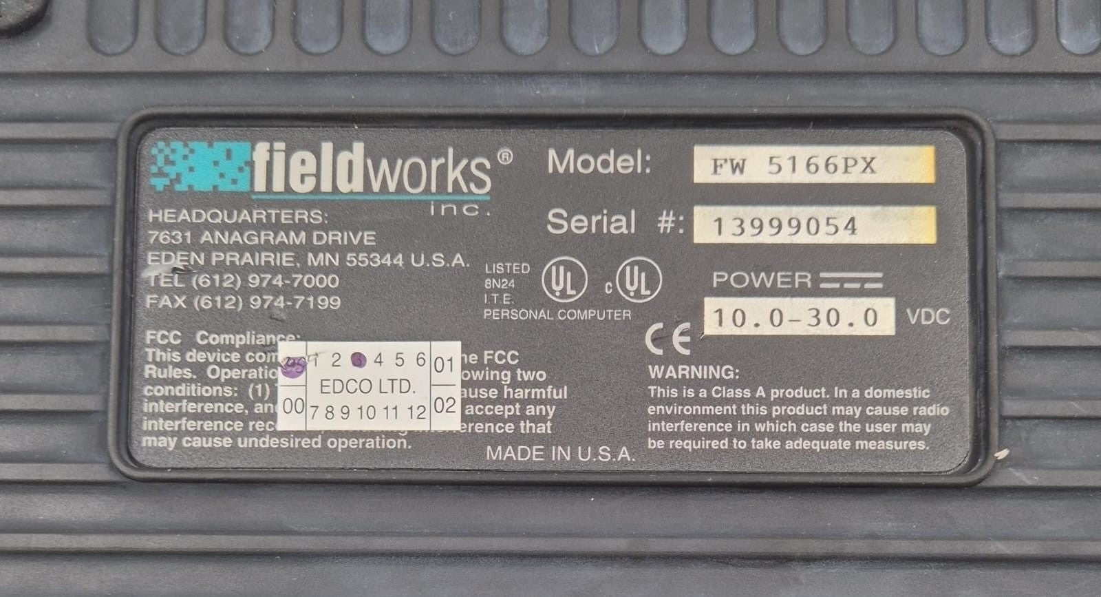 FieldWORKS inc. FW 5166PX Industrial Ruggedized Laptop **AS-IS**