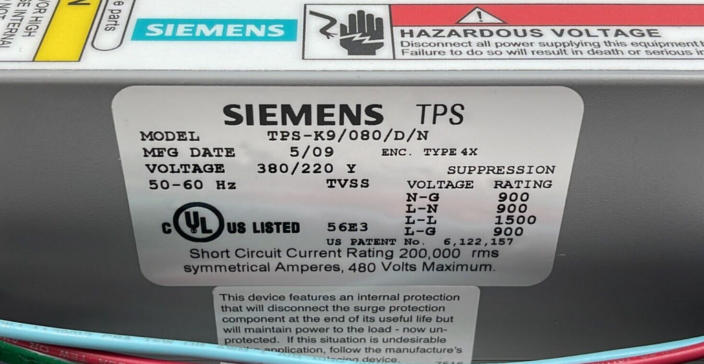 SIEMENS TPS 9 Transient Voltage Surge Protection TPS-K9/080 380/220V