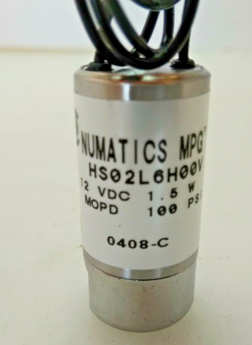 Numatics Mpg 2 Pos Valve W Solenoid Leads Hs02l6h00v Line Mounted 12 Vdc 100 Psi