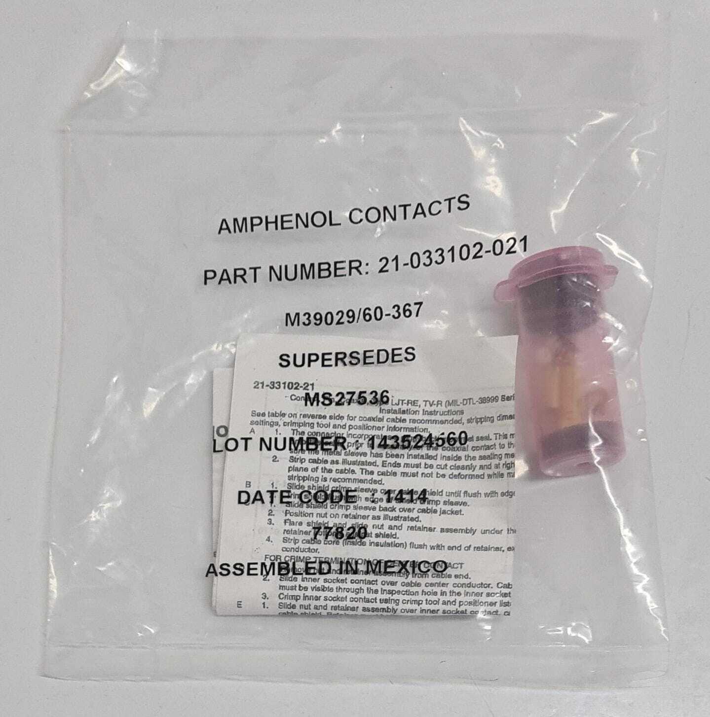 [LOT 2] Amphenol 21-033102-021 Circular MIL Spec Coax PIN CONTACT M39029/60-367