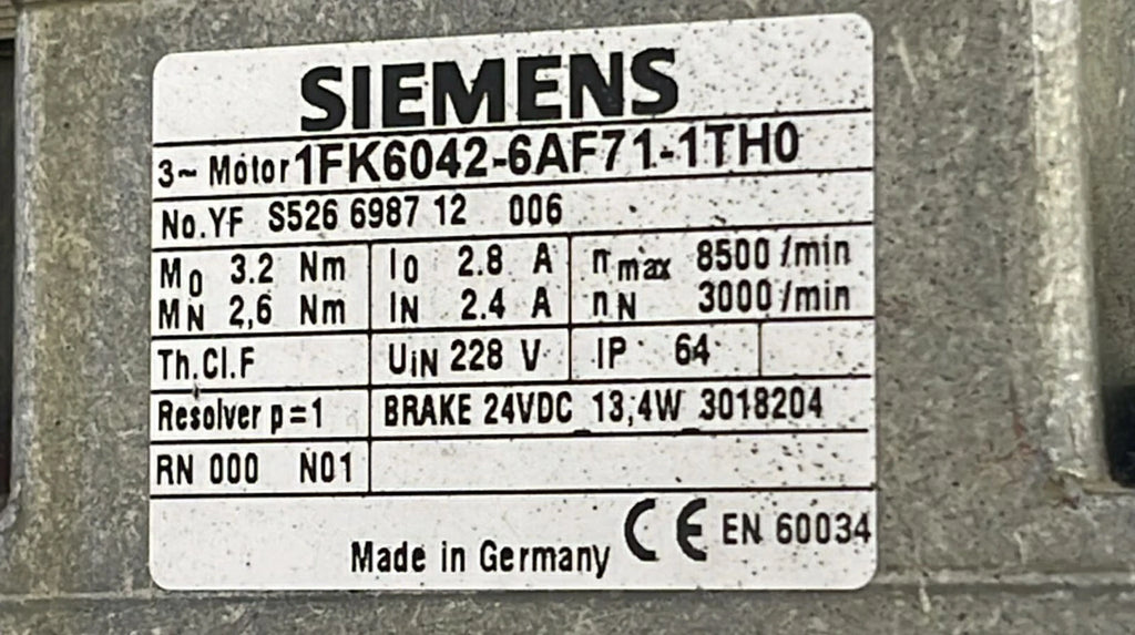 Siemens 1FK6042-6AF71-1TH0 Servo Motor