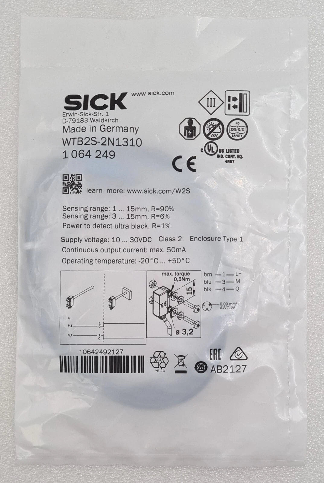 NEW SEALED - SICK WTB2S-2N1310 1064249 Optical Photoelectric Sensor Light Switch