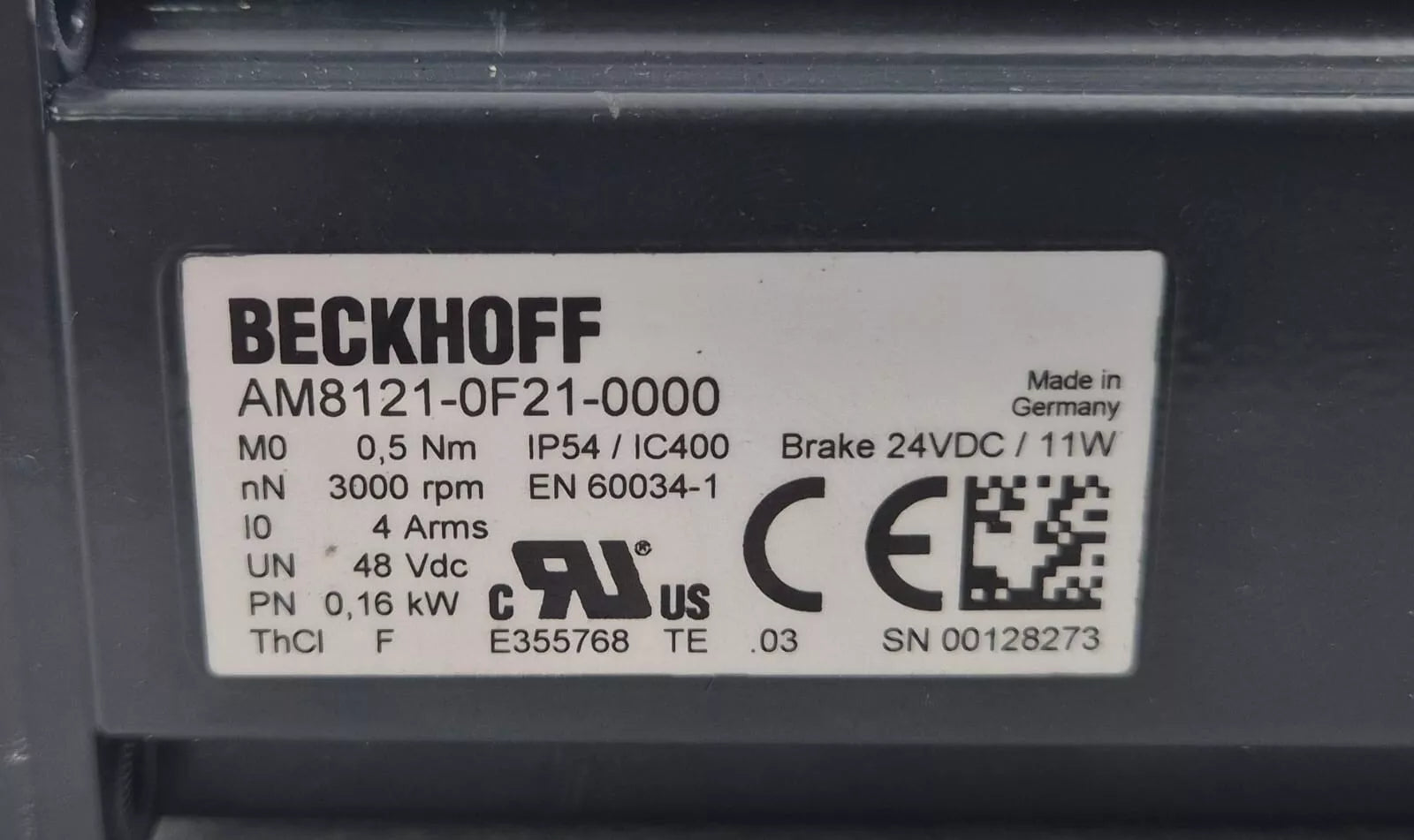 BECKHOFF AM8121-0F21-0000 Servo Motor 3000rpm 0.16kW 24VDC