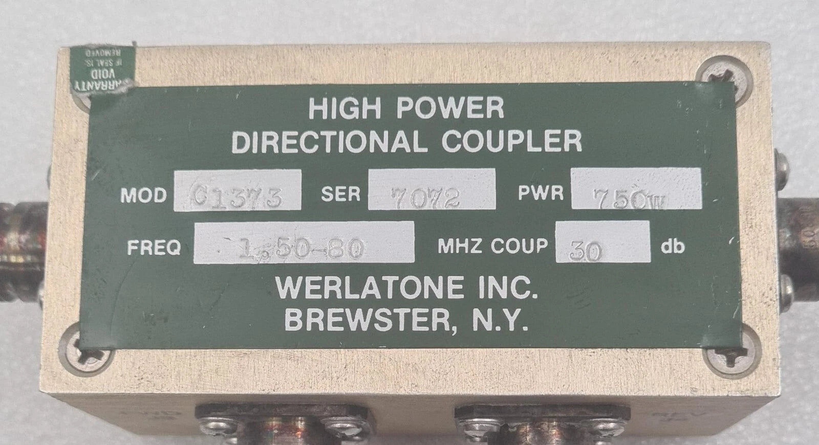 WERLATONE HIGH POWER DIRECTIONAL COUPLER C1373 750W FREQ 1.50-80 30db