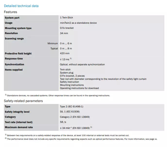 NEW - SICK miniTwin2 C2MT-04234BBC03DB0 1207966 Safety Light Curtains Sensor