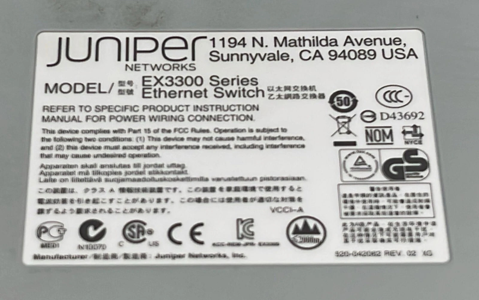 Juniper Networks EX3300 Series Ethernet Switch EX3300-48P 48-Port Gigabit BASE-T