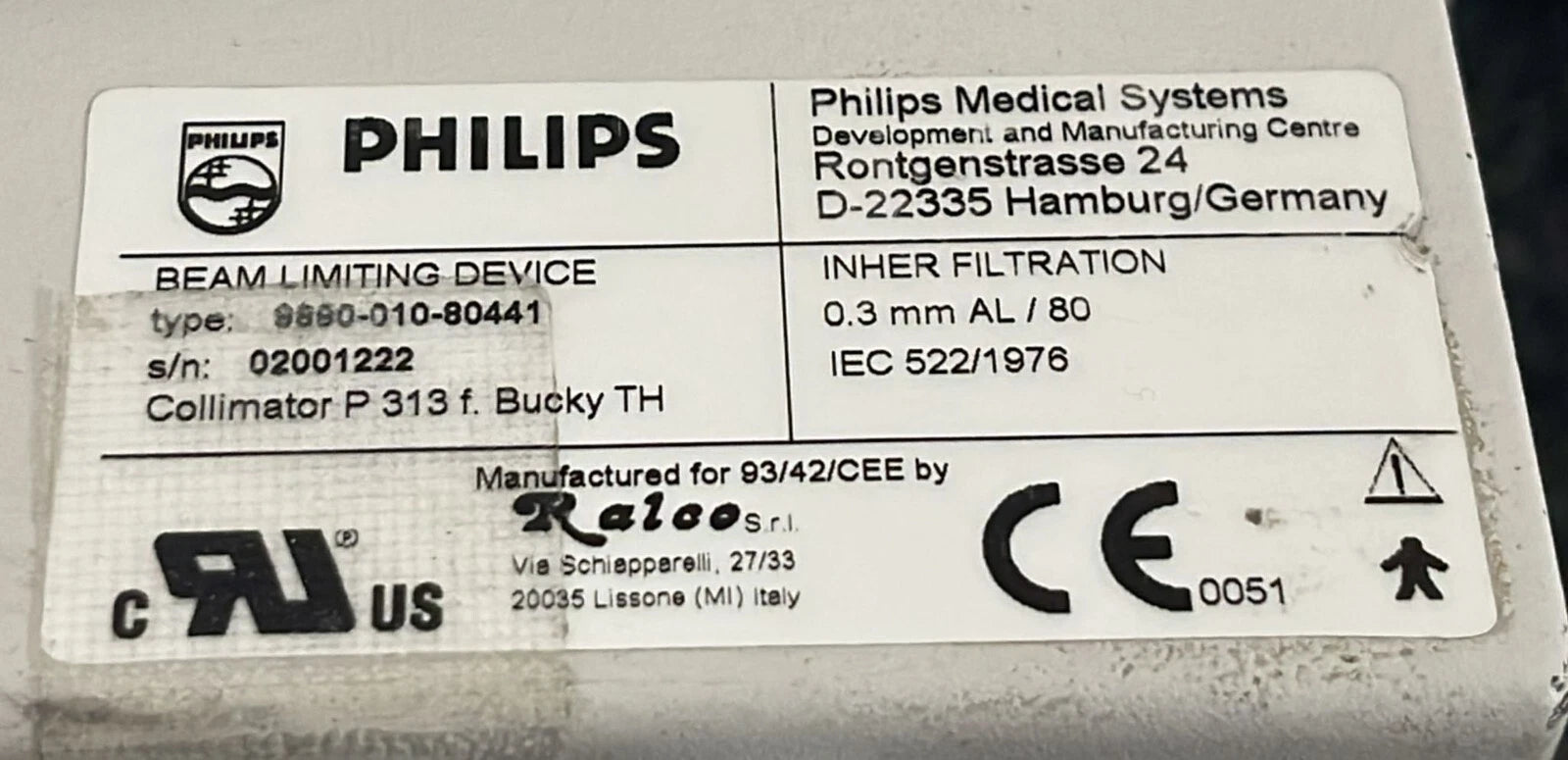 Philips Beam Limiting Device 9890-010-80441 W/ X-Ray Tube 9806 206 70102