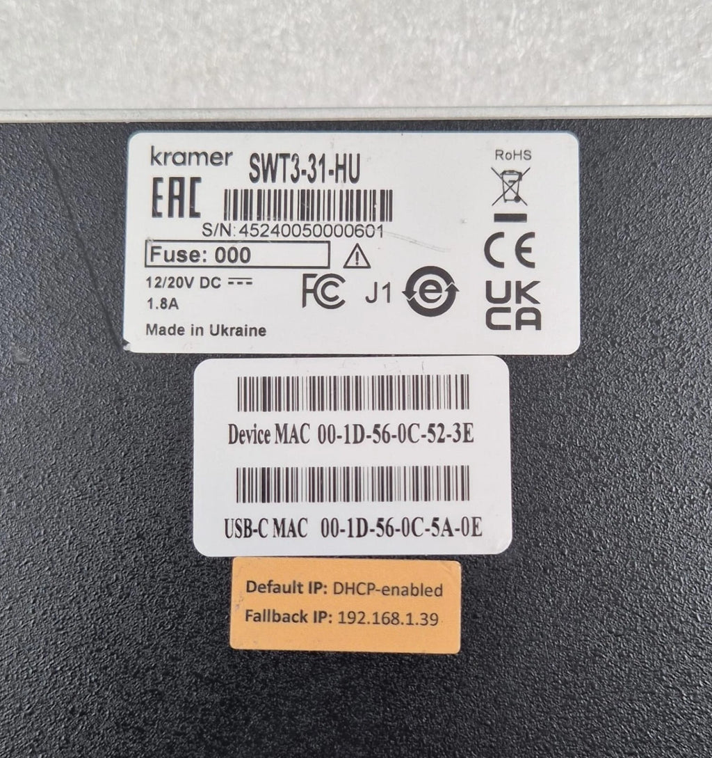 KRAMER SWT3-31-HU 3x1 4K60 USB-C / HDMI Switcher