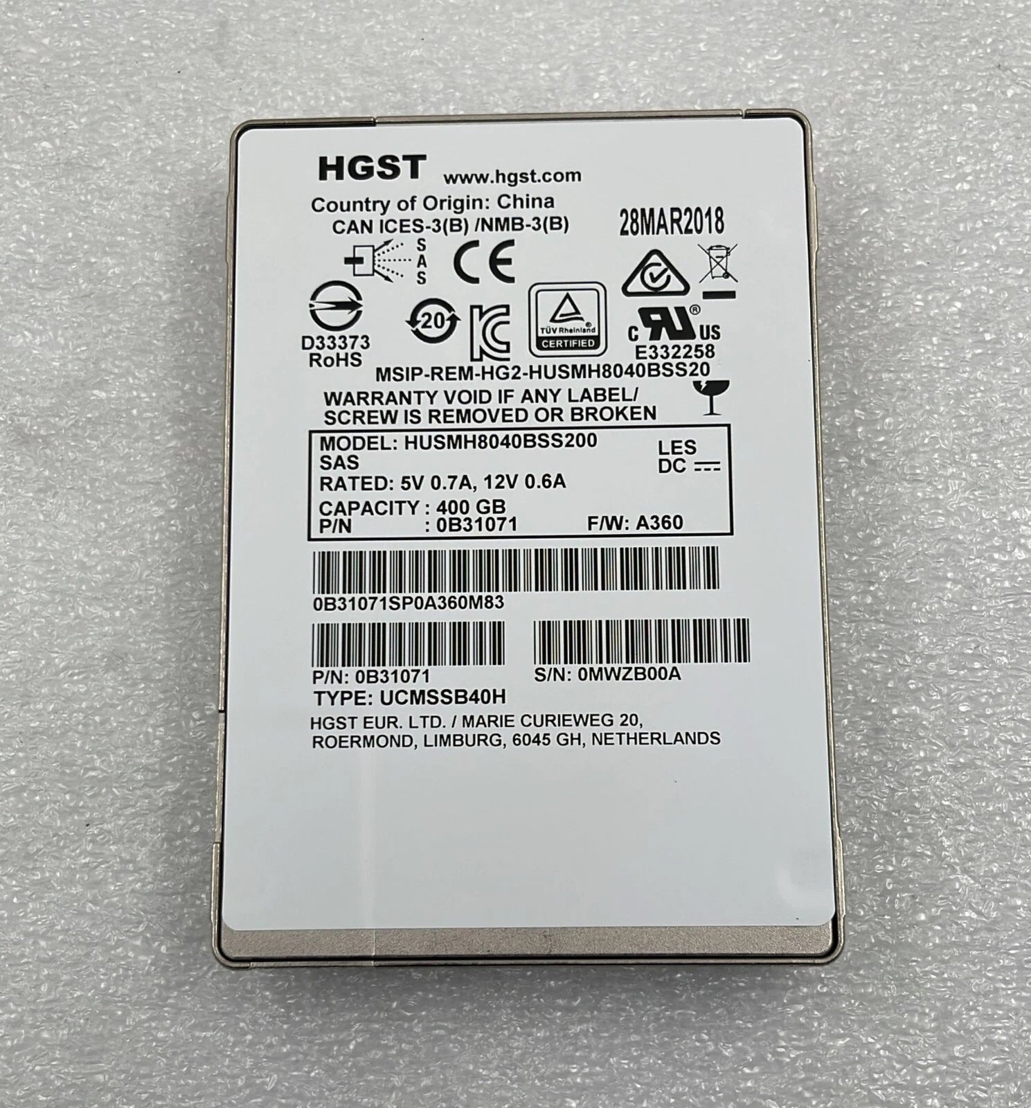 HGST HUSMH8040BSS200 400GB SAS SSD 2.5'' 12Gbps 0B31071