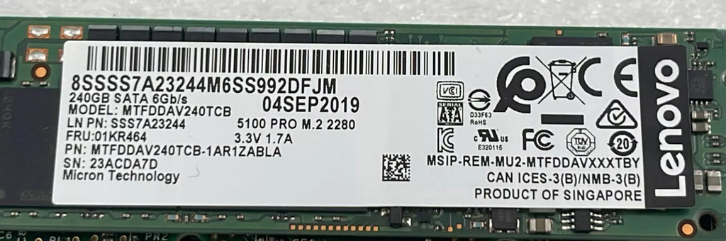 Lenovo ThinkSystem Dual M.2 Module W/ 2x SATA 240GB SSD MTFDDAV240TCB 01KR464