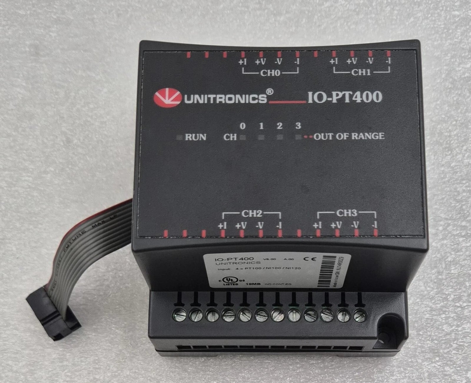 Unitronics IO-PT400 RTD temperature I/O expansion module front view
