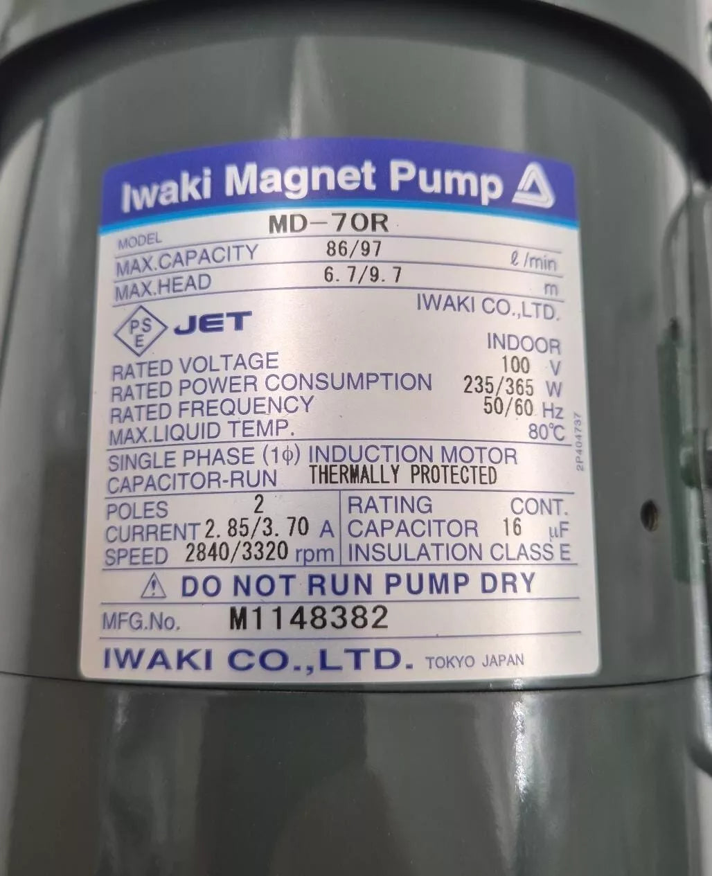 Iwaki MD-70R magnetic drive water pump industrial fluid transfer pump