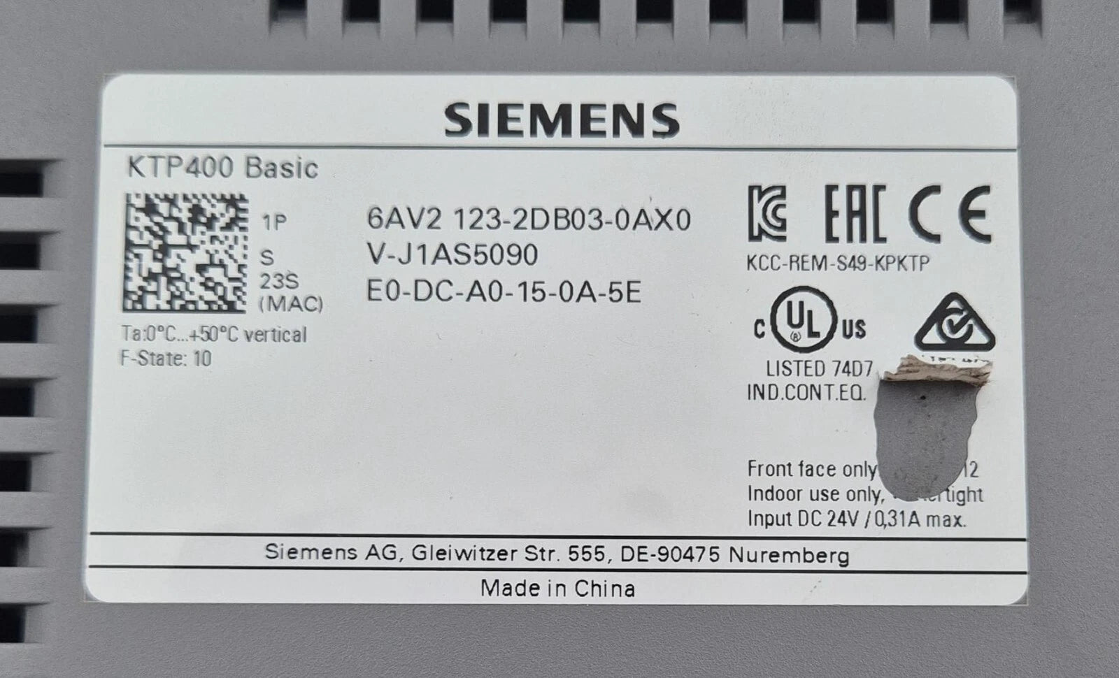 **NEW** SIEMENS SIMATIC HMI TOUCH KTP400 Basic 6AV2 123-2DB03-0AX0