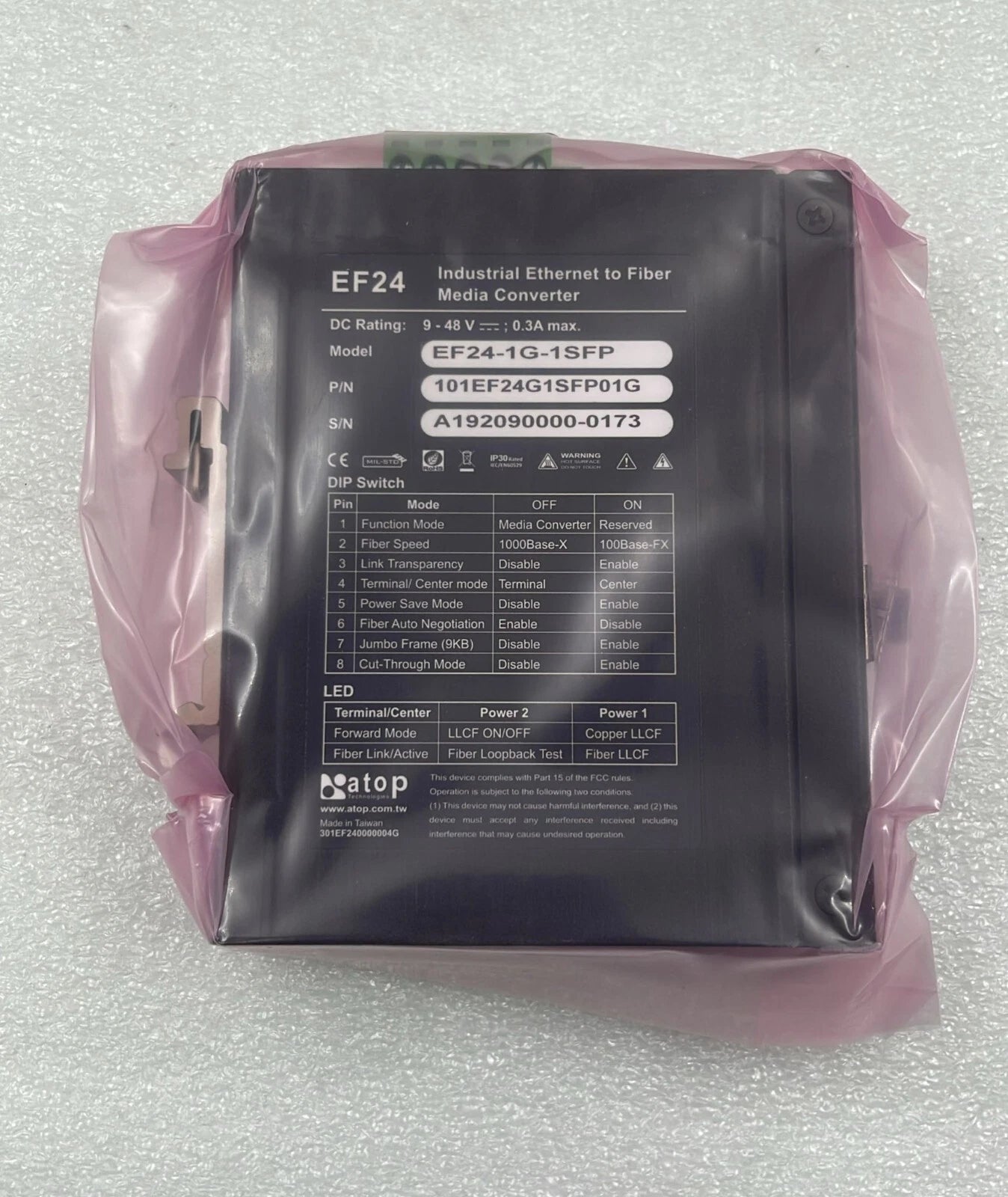 ATOP EF24-1G-1SFP Industrial Ethernet to Fiber Smart Media Converter 101EF24G1SF