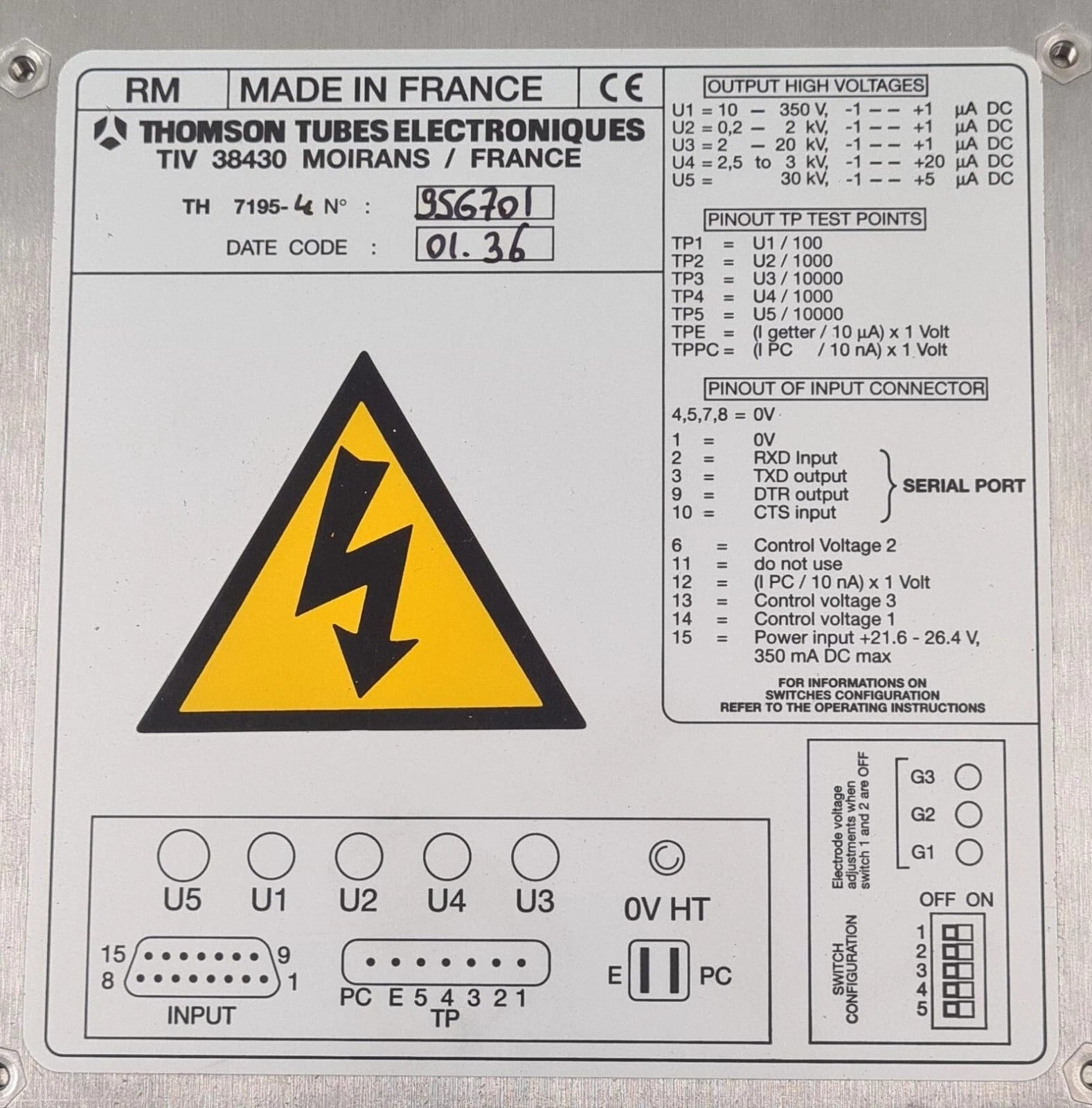 THOMSON TUBES TIV 38430 TH7195 HV Power Supply 9896 010 00962 PHILIPS BV C-Arm