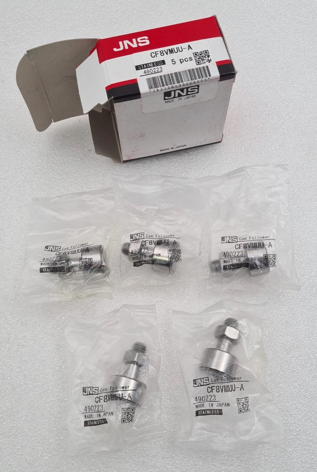 [5-pcs pack] NEW - JNS NOSE SEIKO Cam Follower CF8VMUU-A 490223 (STAINLESS)