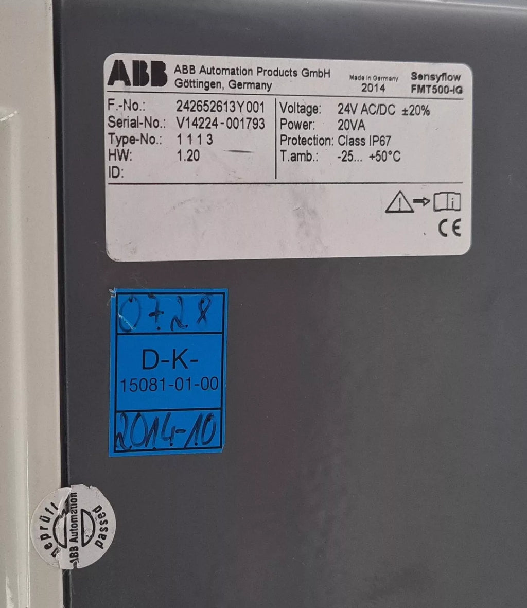 ABB Sensyflow iG FMT500-IG Type 1113 HW 1.20 Thermal Mass Flow Meter