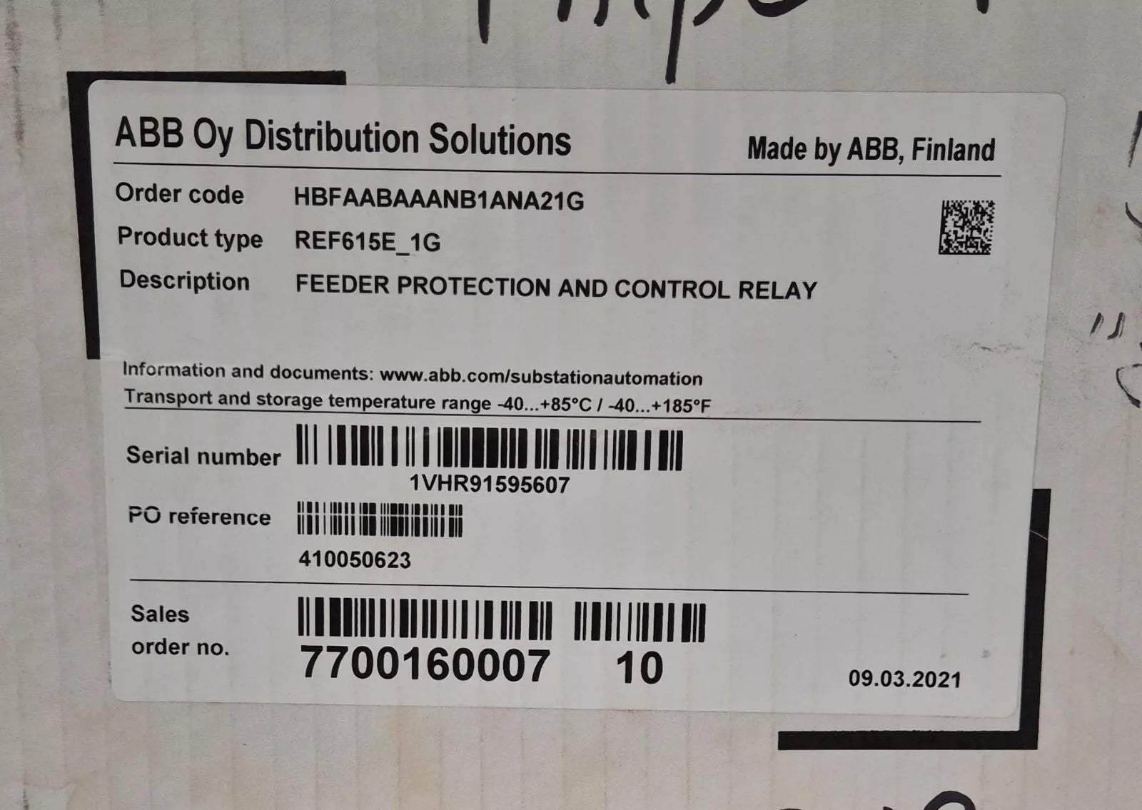 ABB HBFAABAAANB1ANA21G REF615E_1G REF615 Feeder Protection And Control Relay