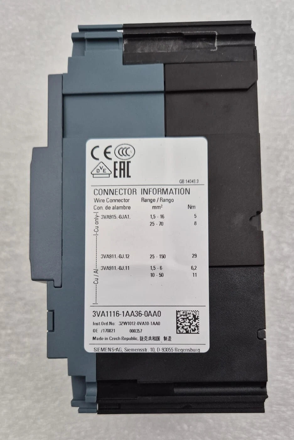 *NEW* Siemens 3VA1116-1AA36-0AA0 Switch disconnector FRAME 160