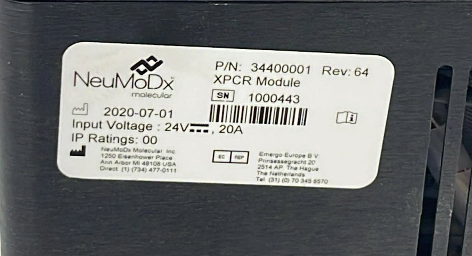 NeuMoDX Molecular XPCR Module 34400001 REV:64 20V 20A