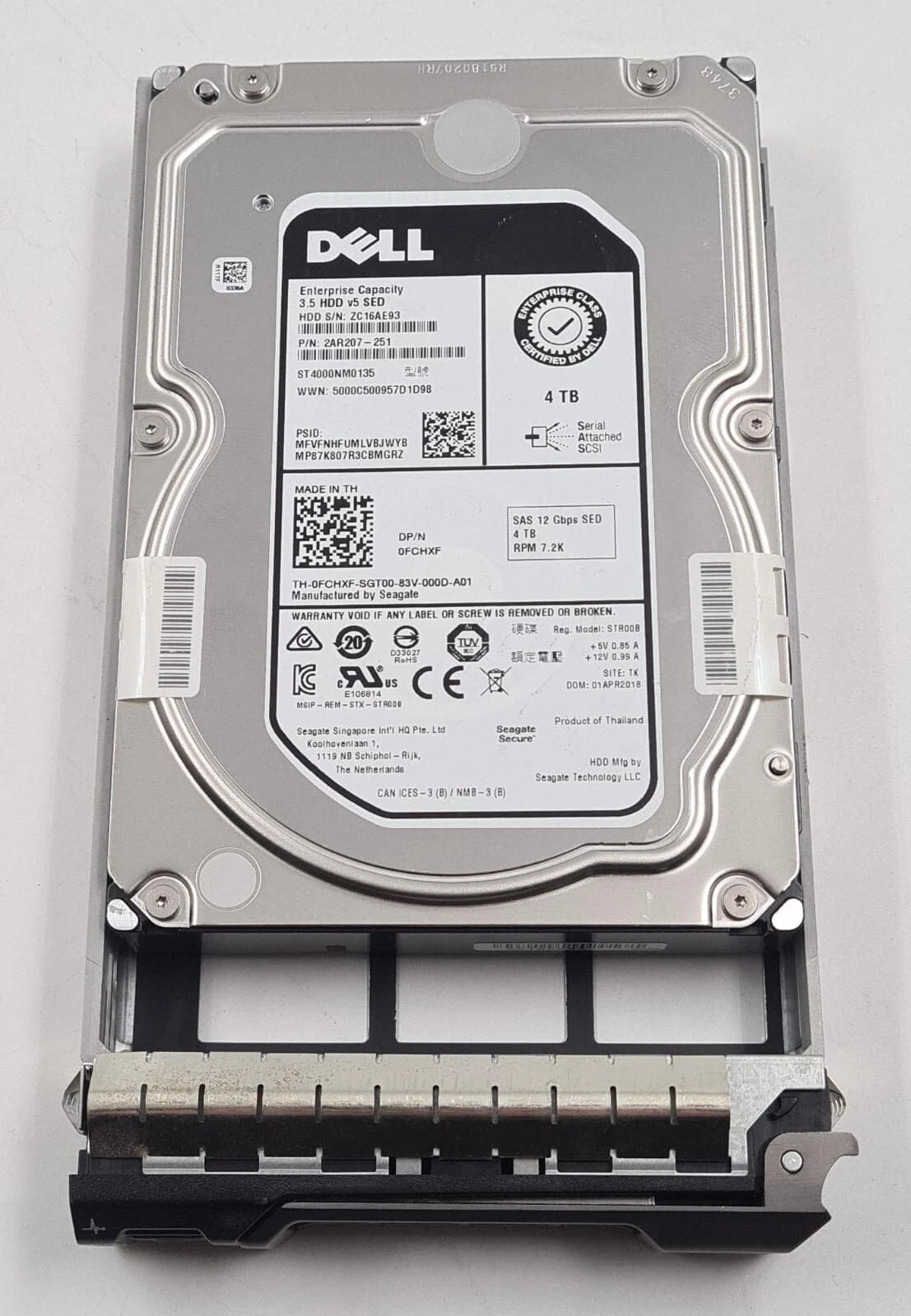 Dell 2AR207-251 4TB SAS 3.5 inch enterprise hard drive with caddy