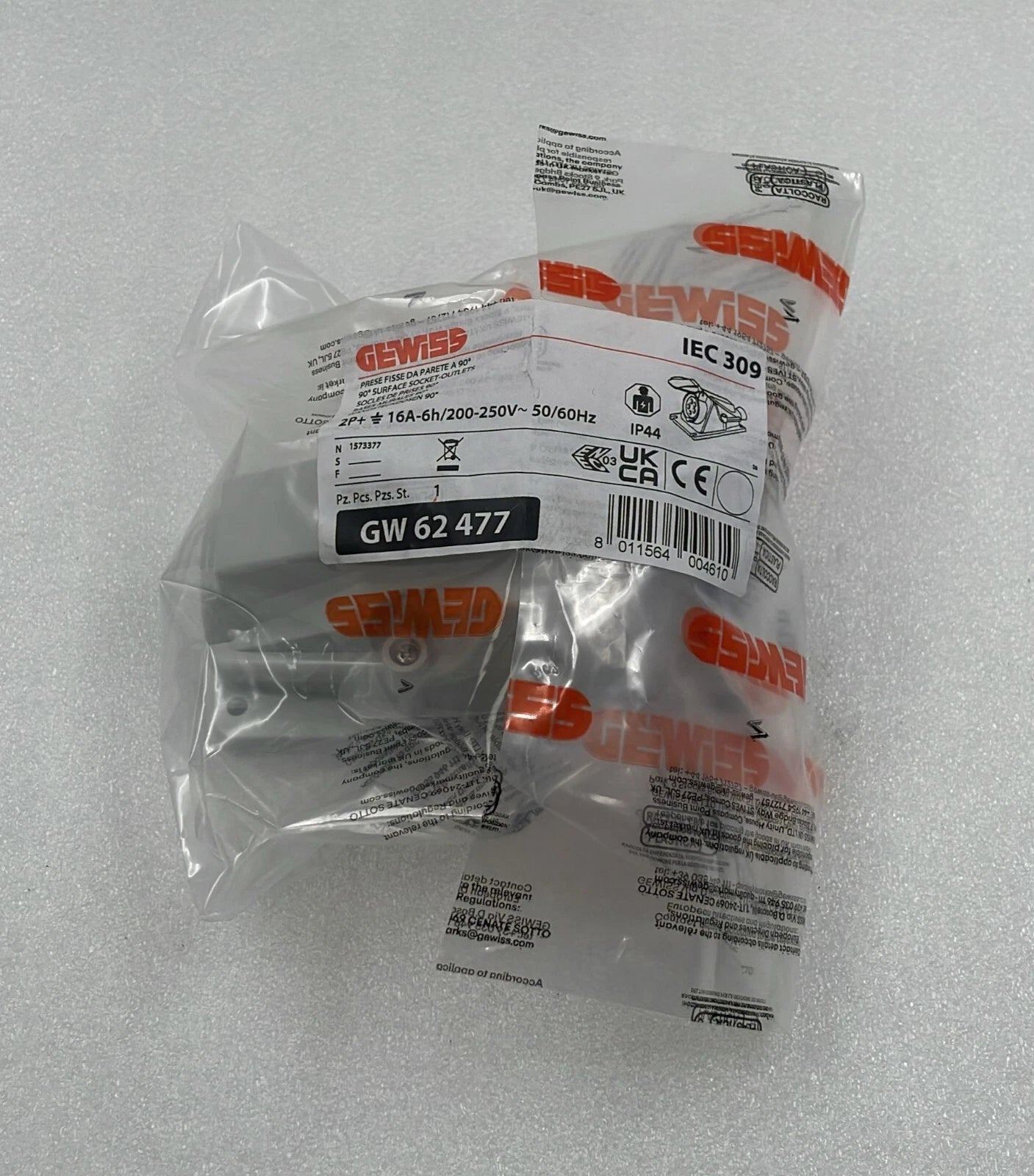 **NEW** GEWISS GW 62 477 Mounting Socket Outline IP44 - 2P+E 16A 200-250V